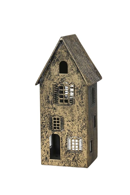 Подсвечник "Домик" средний античное золото 11,5x11,5xH26см