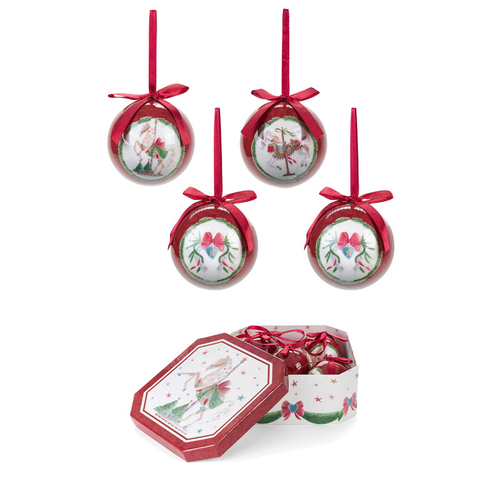 Набор из 5 елочных шаров в подарочной коробке "Лошадки-карусель Амели" 7,5см
