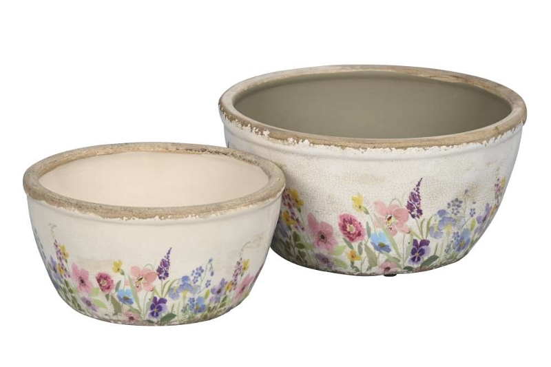 Набор из 2-х круглых кашпо "Цветочная поляна" D21xH10,5см / D25,5xH13см