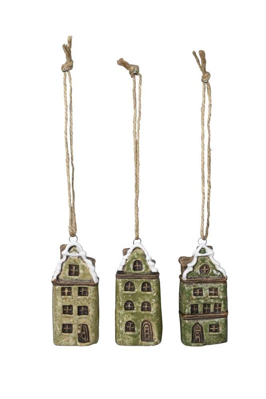 Декор подвесной "Голландский домик" зеленый в ассортименте 3x3xH7см + 12см подвес