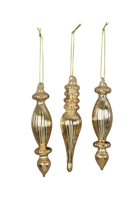 Елочное украшение "Сосулька" золото в ассортименте 3,5х14,5см + 7см подвес