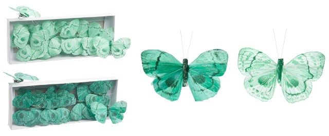 Набор из 12 шт декор на клипсе "Бабочки" бирюза в ассортименте 5,5х1,5х9,5см