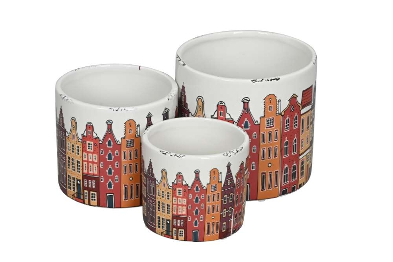 Набор из 3-х кашпо "Голландские домики" D10xH8,5см/ D12xH10см/ D14xH13см