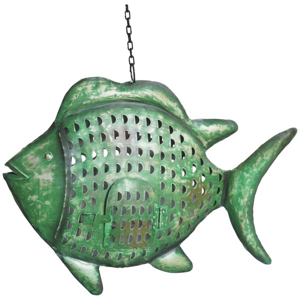 Подсвечник подвесной "Рыба" зеленый антик большая 60x14x42 см