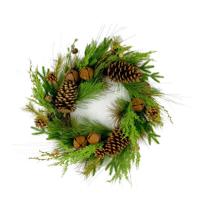 Венок декоративный "Шишки и бубенцы" 66см