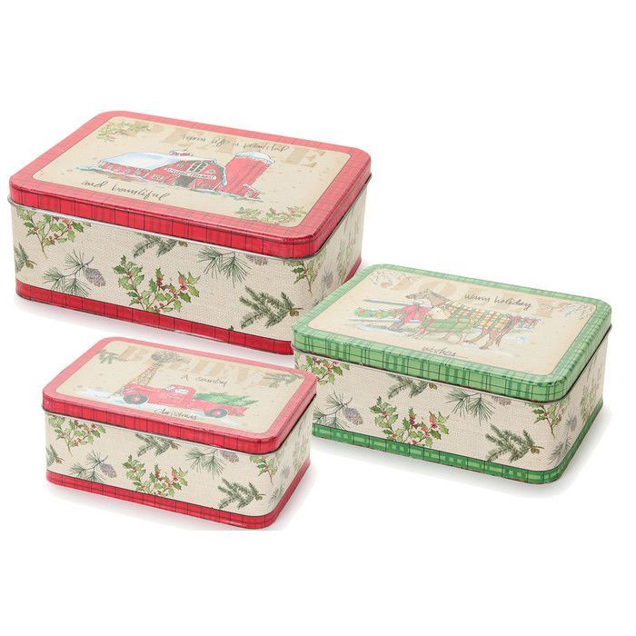 Набор из 3-х декоративных коробок "Падуб" 29см/25см/22см