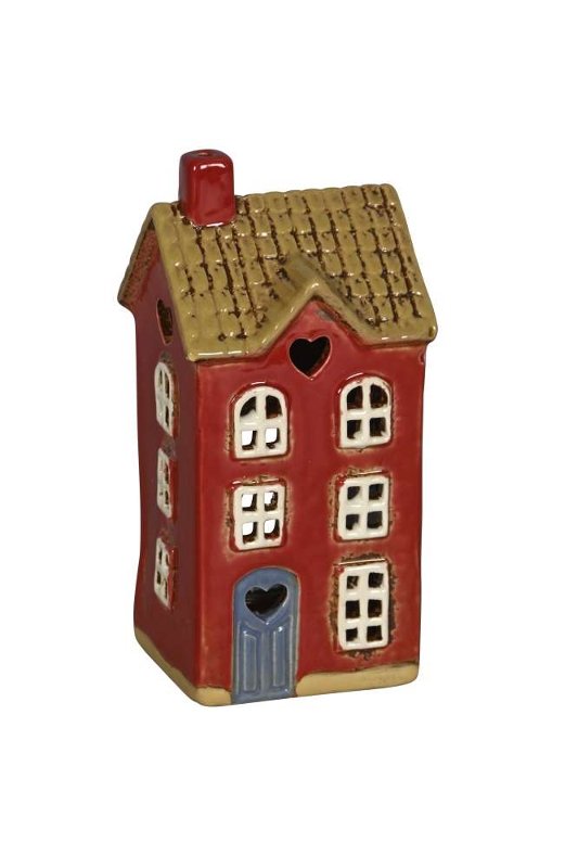 Подсвечник "Красный домик с сердечком" 7x7xH16см