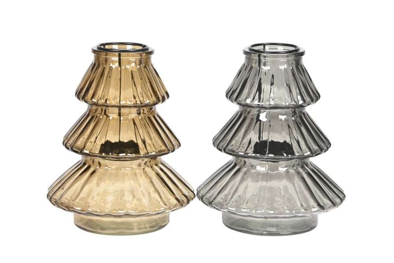 Ваза декоративная/Подсвечник "Елка" янтарь/серый 15,5x18см