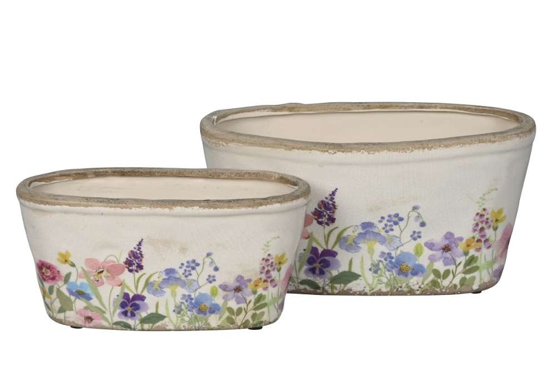 Набор из 2-х овальных кашпо "Цветочная поляна" 22x11xH11см / 26x13xH13,5см