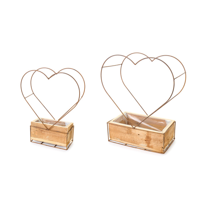 Набор из 2-х декоративных ящиков для цветов "Сердце" 21x11x38см/28,5x16x41см