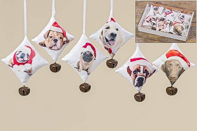 Набор из 6 подвесных украшений с бубенцами "Собака" 10х4х10см