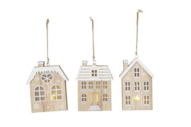 Декор подвесной светодиодный "Домик" в ассортименте 9х3х12см/10х3х12см/8х3х12,5см