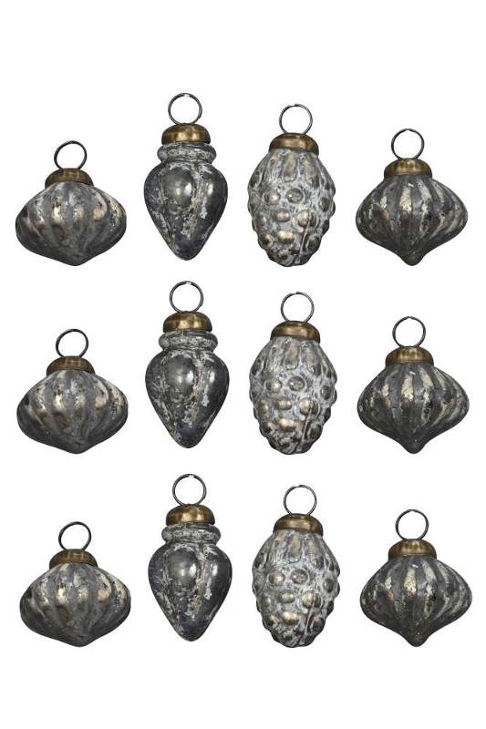 Набор из 12 елочных украшений "Антиквар" D2,5xH4,5см/ D3,5xH3,5см/ D3xH4,5см