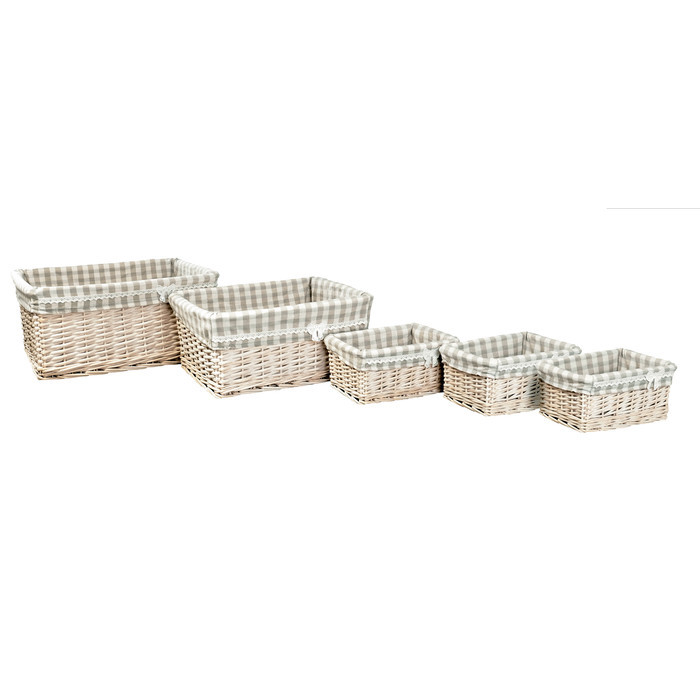 Набор из 5 корзин "Серая клетка" 26x8x12/42x32x19/48x38x22см