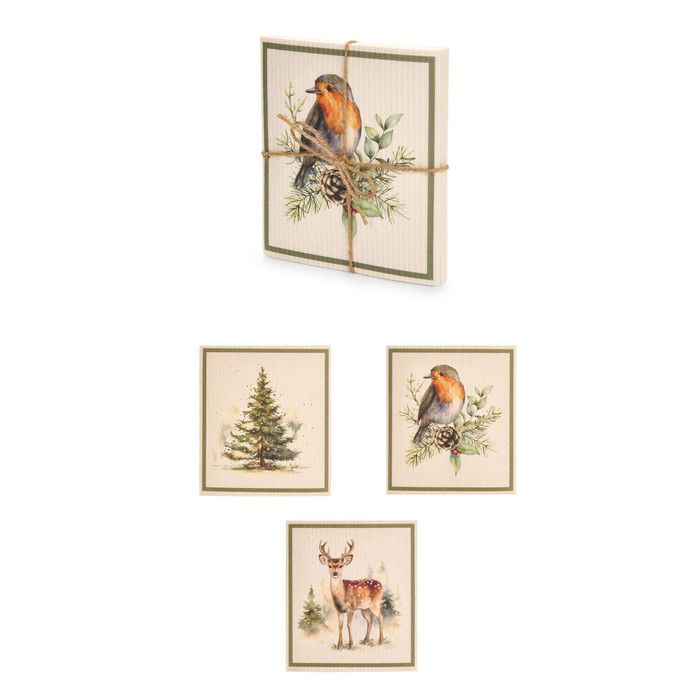 Набор из 6 кухонных тряпочек для уборки "Зеленый Новый год" 17,2x19,4см