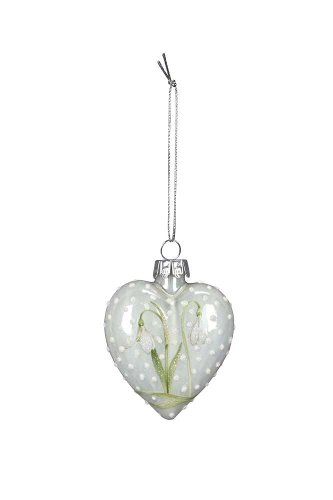 Елочное украшение "Сердце-Подснежник" 6x2,5xH7см + 6см подвес