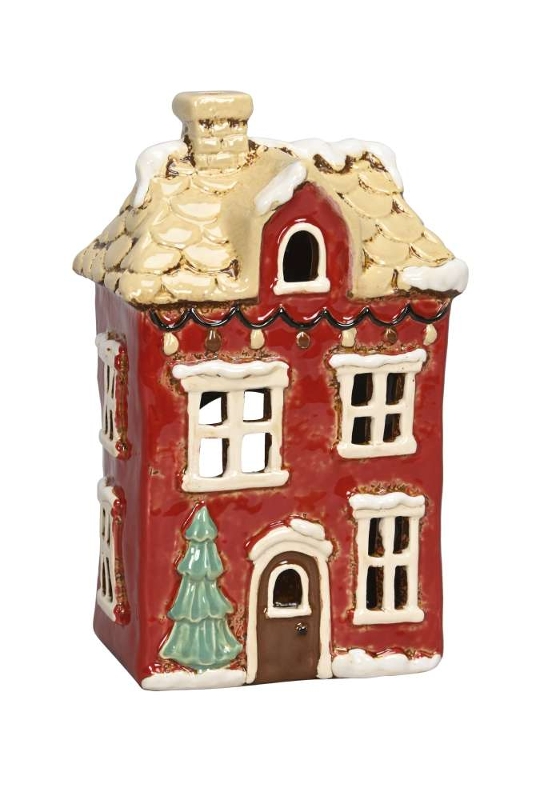 Подсвечник "Новогодний Домик" красный 14,5x10xH23см