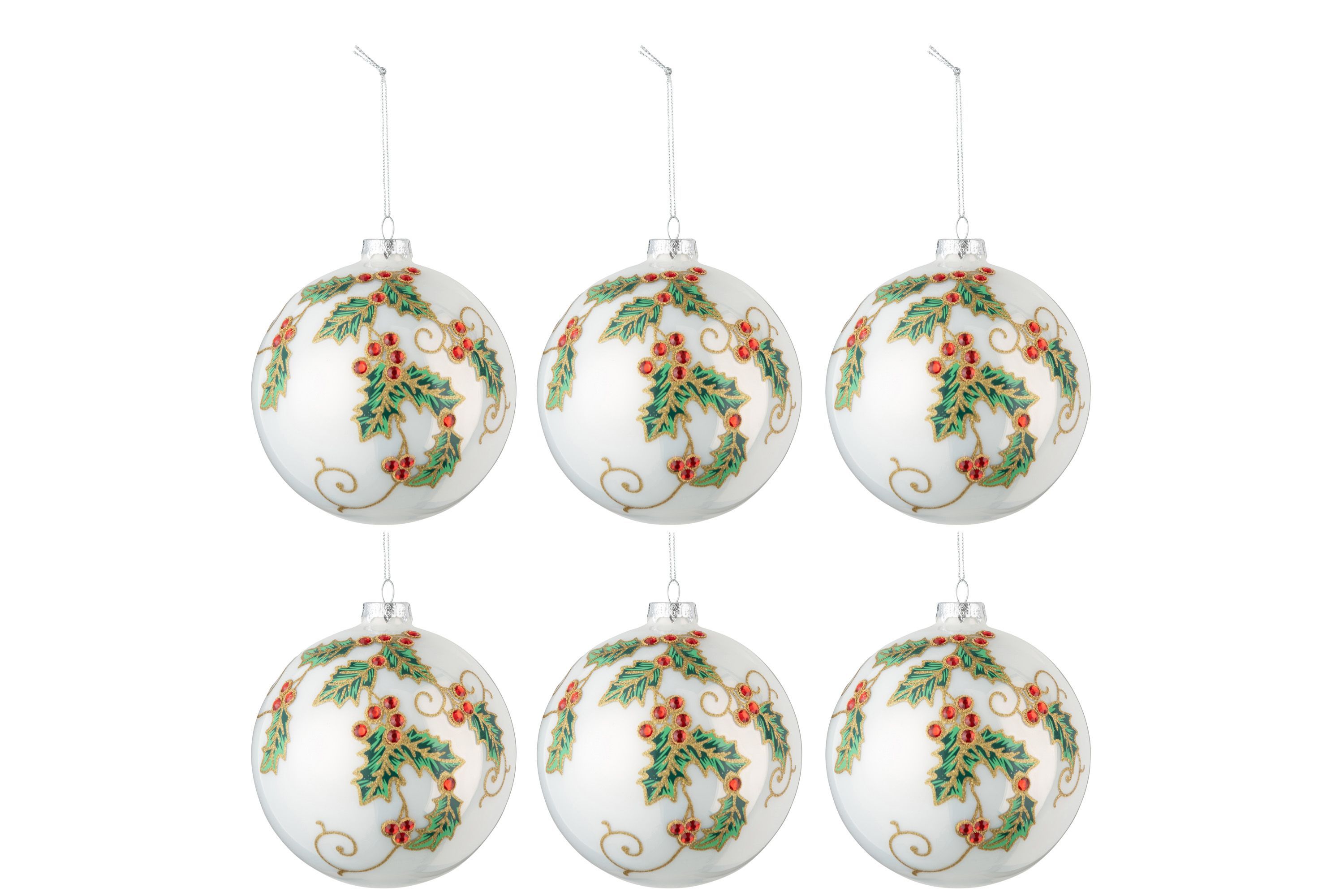 Набор из 6 елочных шаров "Остролист" 8x8x8см