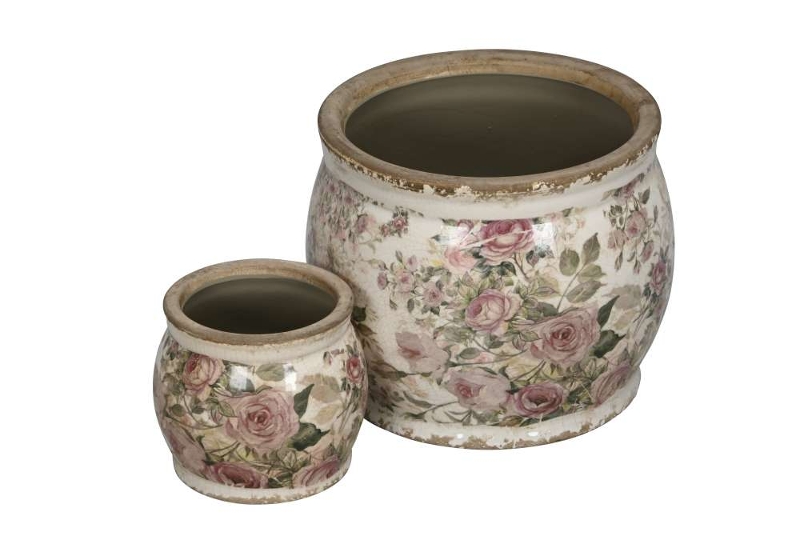 Набор из 2-х кашпо "Английские розы" бочонки 11xH9,5см / 20xH16см