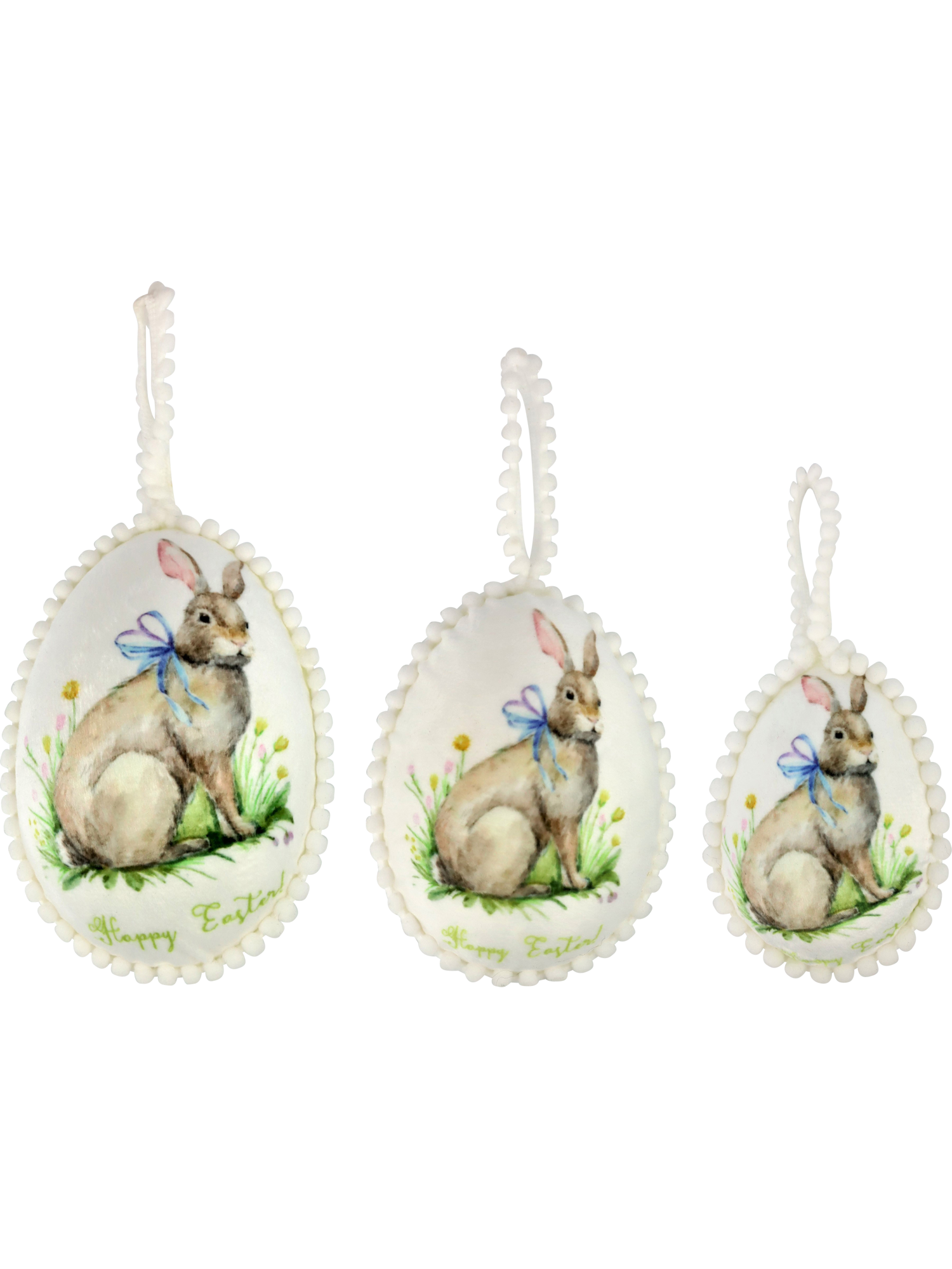 Набор из 3-х шт Декор подвесной "Яйцо-кролик с бантом" 8x15/9x13/7,5x10см