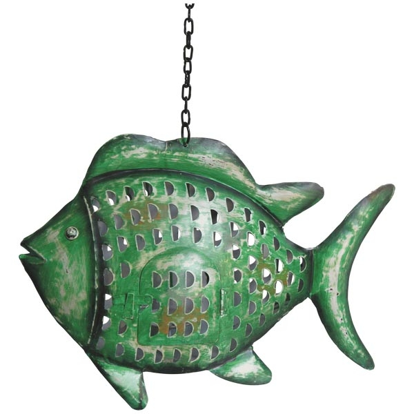 Подсвечник подвесной "Рыба" зеленый антик малая 45x10x33см