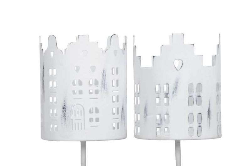 Подсвечник на штекере "Голландский домик" в ассортименте белый антик 8х10см + 5см ште