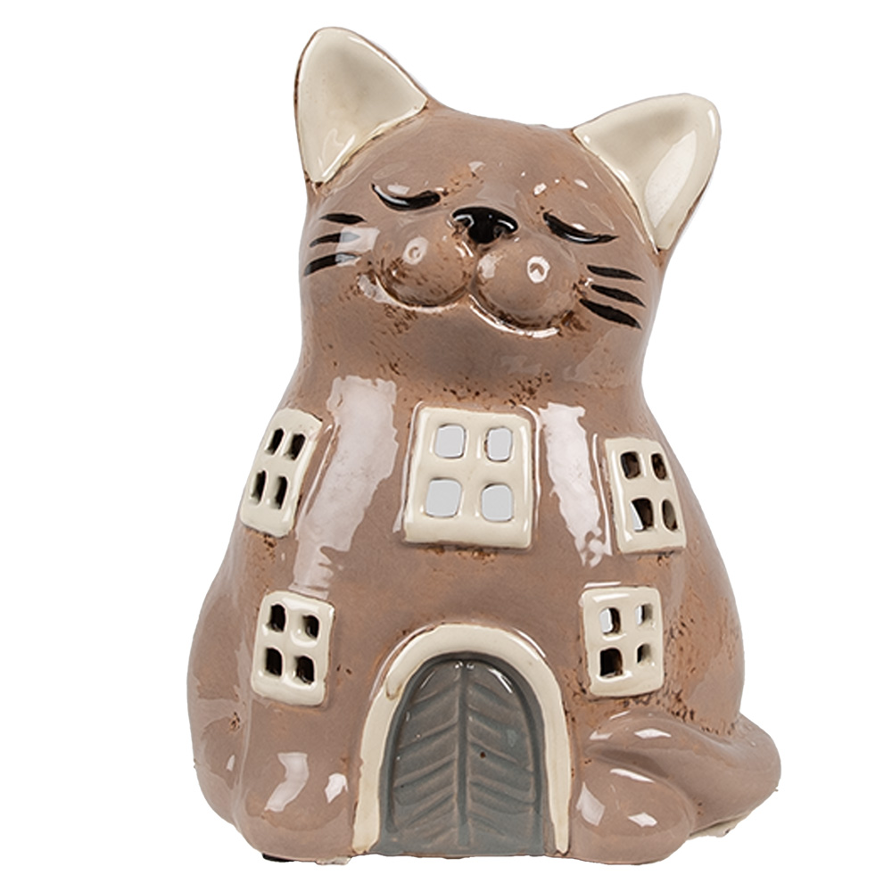 Подсвечник "Кот" коричневый 14x12x18см