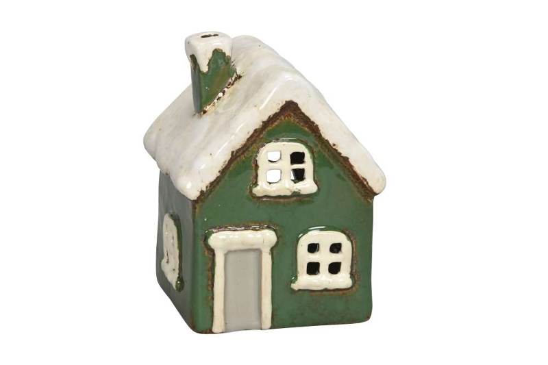 Подсвечник "Домик - избушка" зеленый 9,5x9xH12,5см