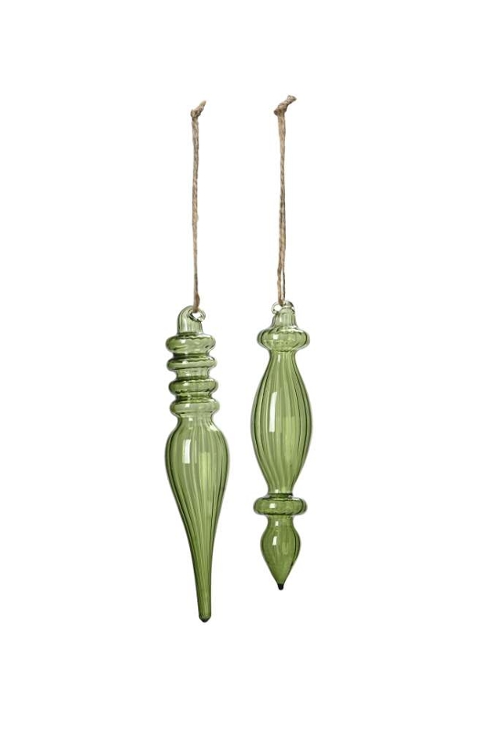 Елочное украшение "Сосулька" зеленая в ассортименте 3,5х15см + 10см подвес