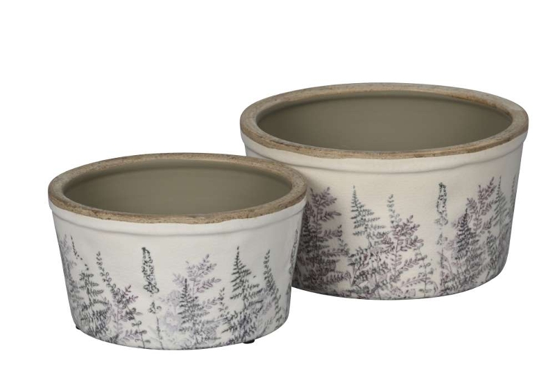 Набор из 2-х круглых кашпо "Папоротник" D16xH9см / D19,5xH10,5см