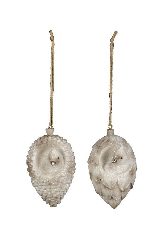 Декор подвесной "Птичка в шишке" в ассортименте 8x7x11,5см + 12см подвес