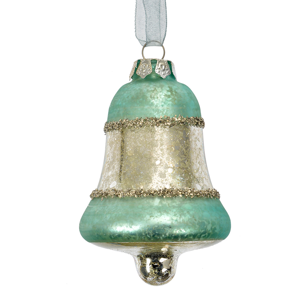 Ёлочное украшение "Колокольчик-ретро" голубой  Ø 5x9см