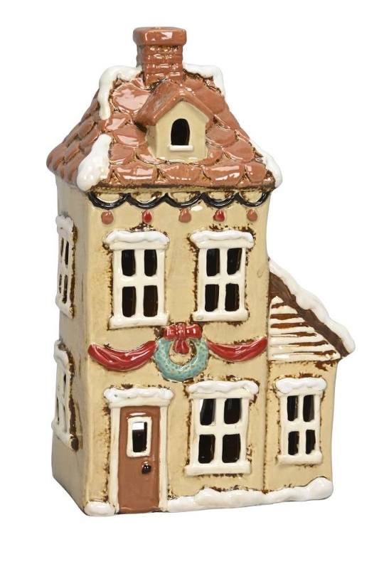 Подсвечник "Новогодний Домик" бежевый 17x10,5xH26,5см