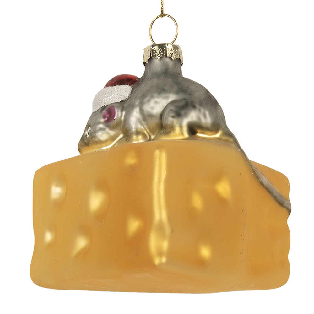 Елочное украшение "Мышка на сыре" 8x8x8см