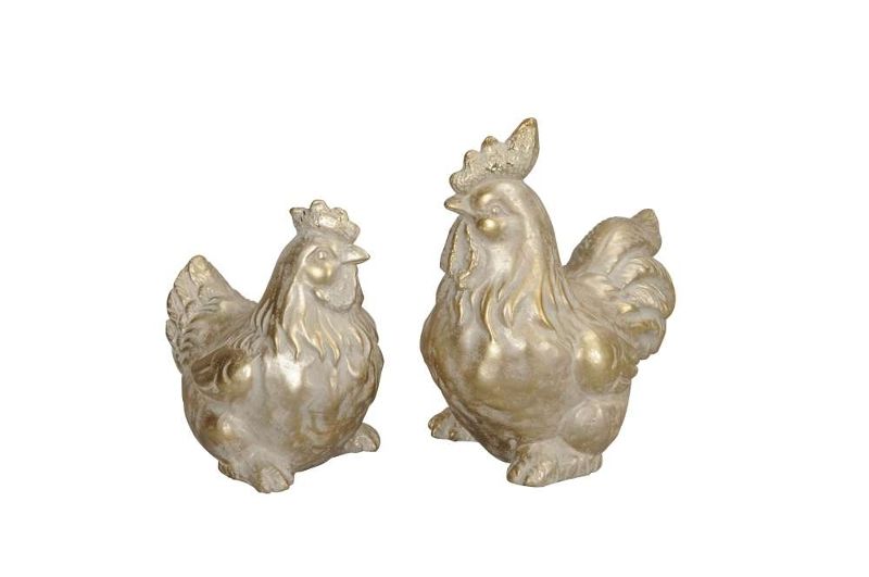 Декор "Золотой Петух/Курица" в ассортименте 19x11x19см / 12x10x15см