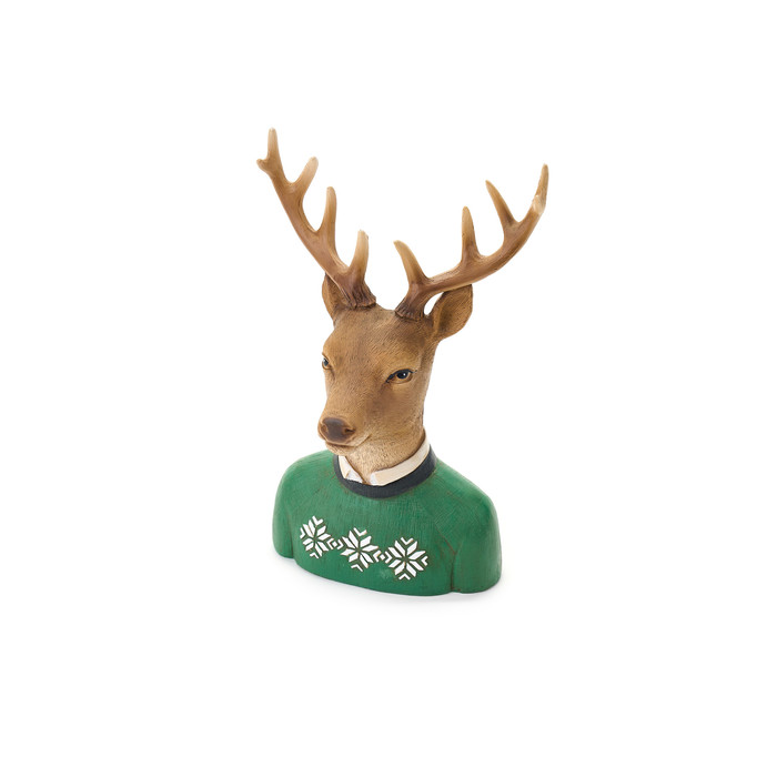 Декор "Бюст оленя в зеленом свитере" 15,5x10x23,5см