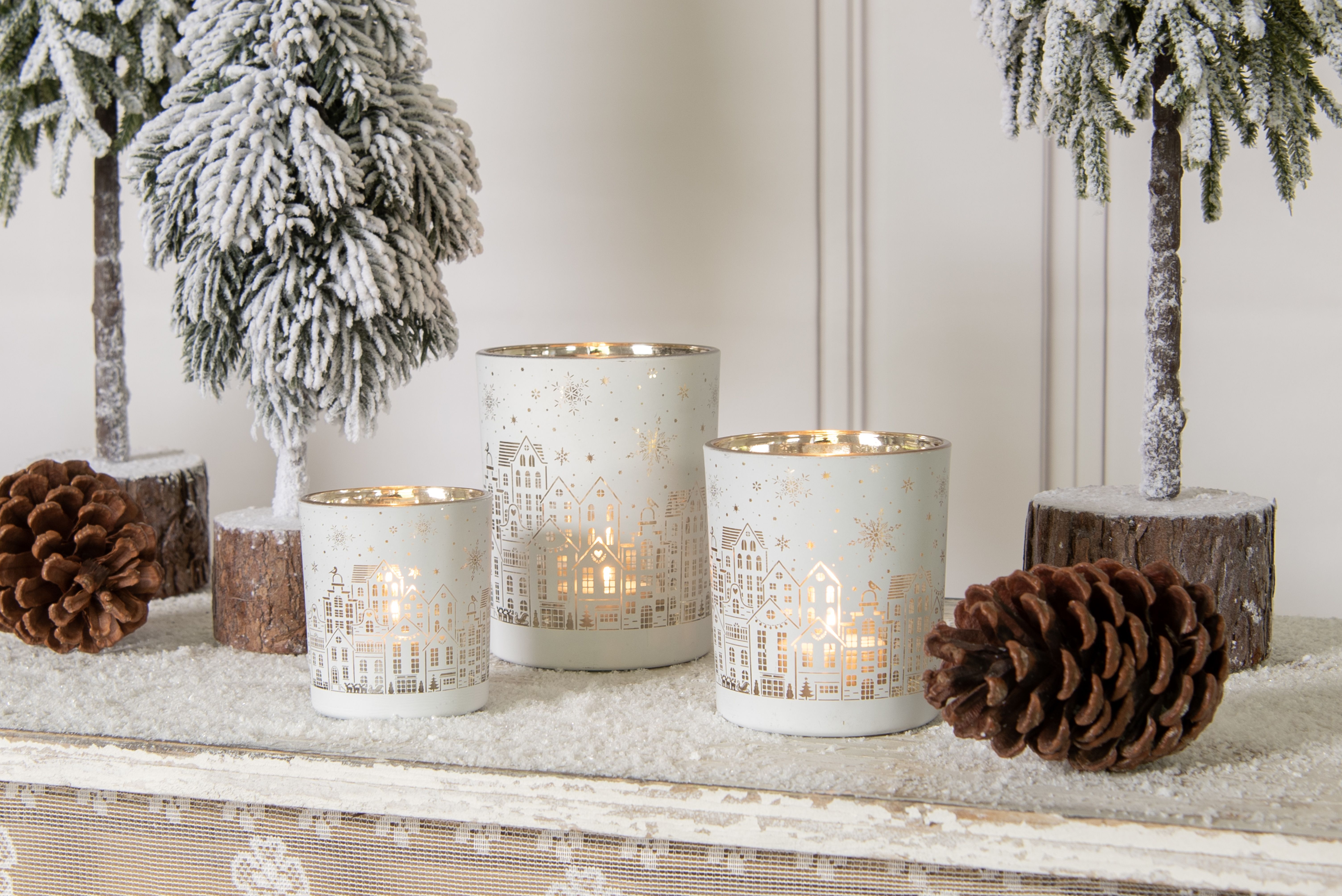 Набор из 3-х подсвечников "Снежный Амстердам" 7x8см /9x10см/10x12см