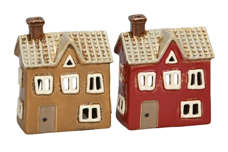 Подсвечник "Домик крыша-вафелька" рыжий/красный в ассортименте 11x7xH12,5см