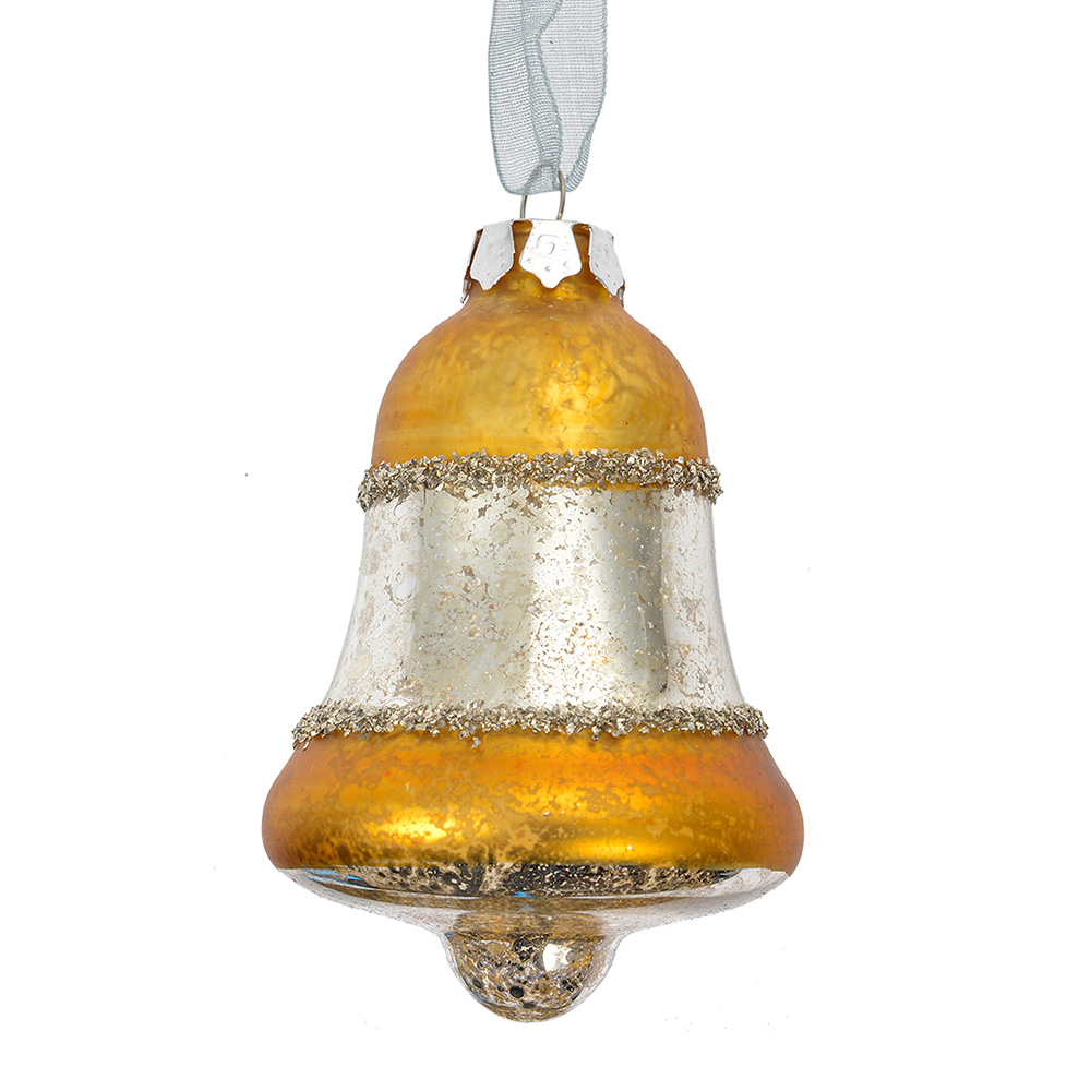 Ёлочное украшение "Колокольчик-ретро" античное золото  Ø 5x9см