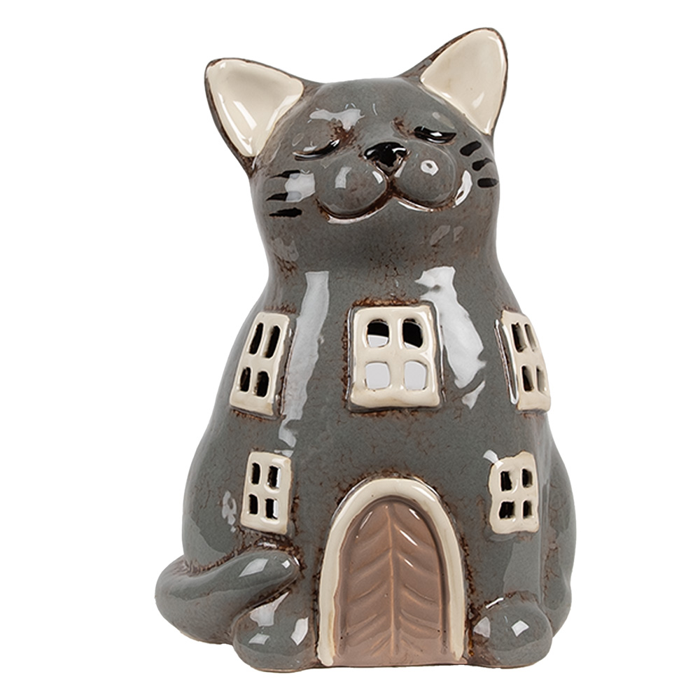 Подсвечник "Кот" серый 15x12x21см