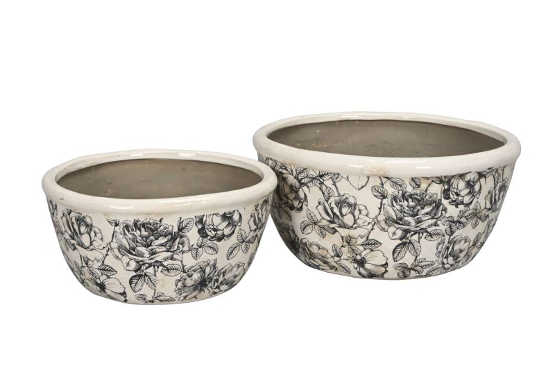Набор из 2-х декоративных кашпо "Розы графика" D20,5xH10,5см / D25xH13см