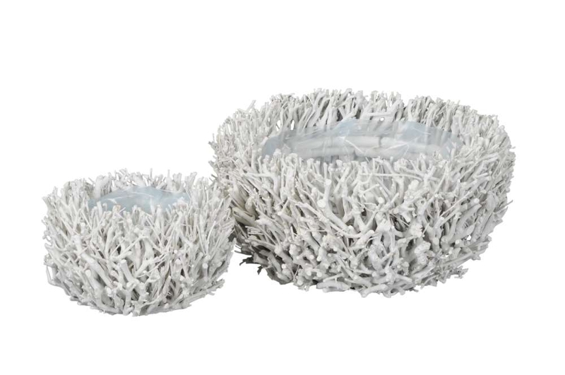 Набор из 2-х декоративных блюд "Хворост" белые D25xH14см / D40xH20см