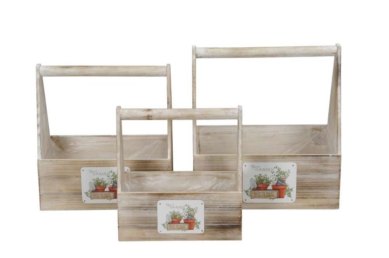 Набор из 3-х декоративных ящиков "Садовые травы" 4x11x10/ 27x14,5x11/ 30x18x12см +руч