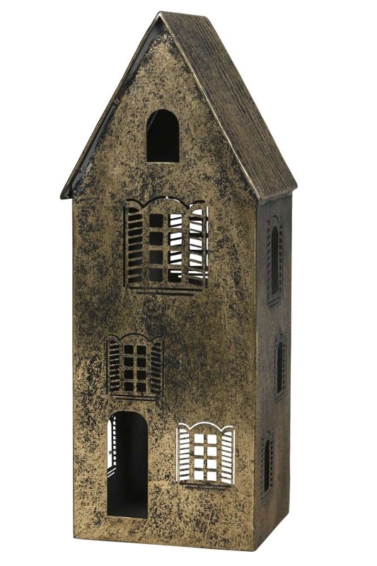 Подсвечник "Домик" большой античное золото 16x16xH42см