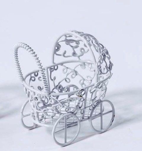 Декоративное украшение "Детская коляска" белая 7х8см