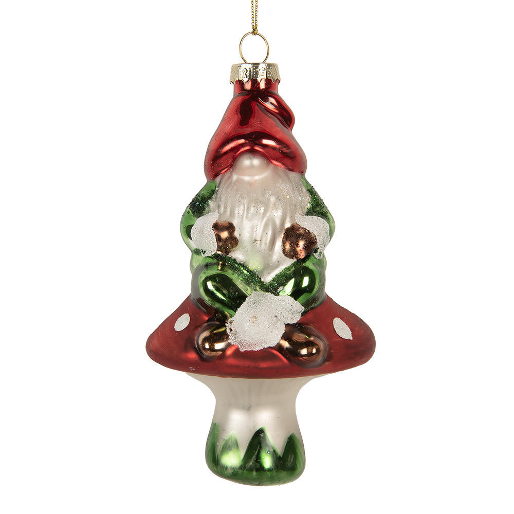 Елочное украшение "Гном на мухоморе" 7x6x13см